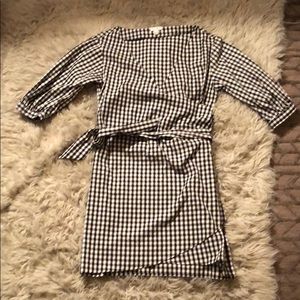 Faux Wrap Dress - Black and White Gingham
